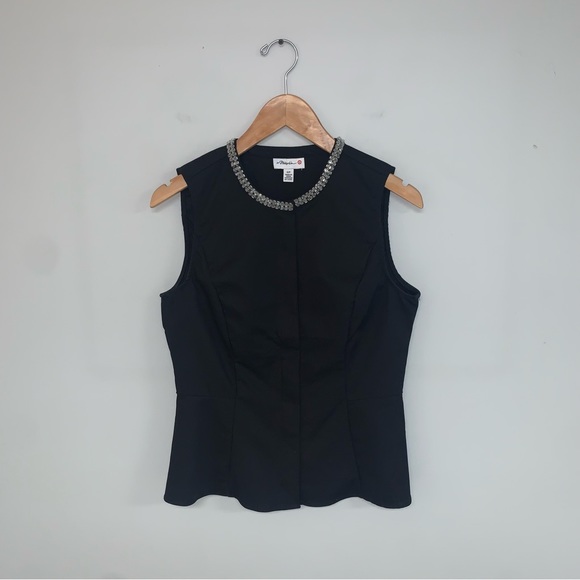 Phillip Lim Front Zip Peplum Beaded Collar Rhinestone Blouse Black Size S - Picture 4 of 11